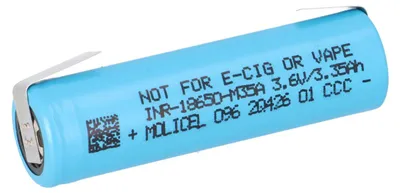 Produktbild von Molicel INR18650-M35A 18650 Li-Ion Zelle 3500 mAh 10 A U‑Lötfahne Flat Top