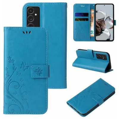 Produktbild von Kunstleder Flip-Hülle Floral für Samsung Galaxy S Serie - Farbe: Blau - Modellkompatibilität: Für Samsung Galaxy S24