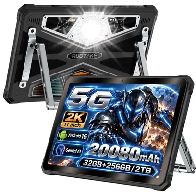 Produktbild von RUGTAKE T5 Pro Outdoor Tablet 5G Android 16 - 32GB+256GB - 20080mAh 11" 120Hz 2K 64MP+20MP Nachtsicht Rugged Tablet Gemini AI/Widevine L1, Schwarz