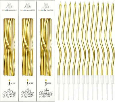 Immagine prodotto di 18 candeline lunghe per torte di compleanno, candeline sottili per torte di compleanno, candeline aggiuntive speciali, candeline a spirale dorate per torte di compleanno