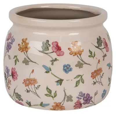 Image de Clayre & Eef Pot de fleurs Ø 16x13 cm Beige Céramique Fleurs