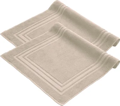 Produktbild von Komfortec Badvorleger Set 2 Teilig, Frottee Duschvorleger, Waschbar Duschmatte & Badteppich, 600 g/m² &100% Baumwolle, Saugfähig & Schnelltrocknend, 50 x 70 cm, Beige