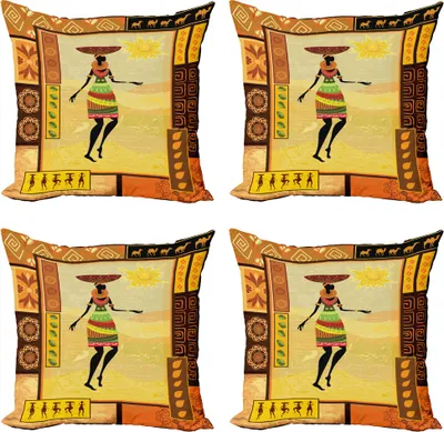 Produktbild von ABAKUHAUS afrikanisch Kissenbezug Set (4 Stück), folkloric, Moderner Doppelseitiger Digitaldruck, 50 cm x 50 cm, Mehrfarbig