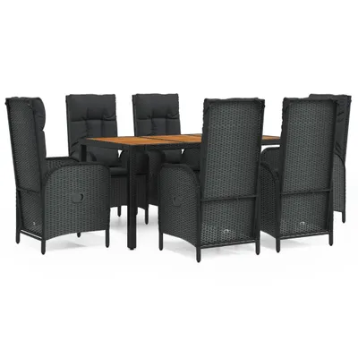 Produktbild von vidaXL 7-tlg. Garten-Essgruppe mit Kissen Schwarz Poly Rattan