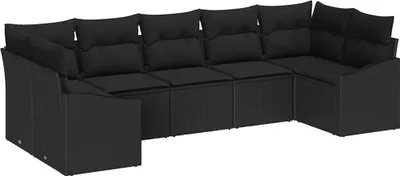 Produktbild von Garten-Sofa-Set, modular mit höhenverstellbarem Tisch, Poly Rattan, 7-Sitzer, UV-beständig, wetterfest, Schwarz