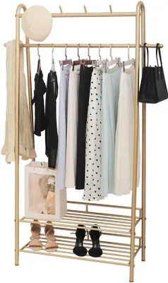 Immagine prodotto di Appendiabiti, appendiabiti a 4 ganci, appendiabiti multifunzionale, appendiabiti robusto, dorato, per camera da letto, soggiorno, ingresso