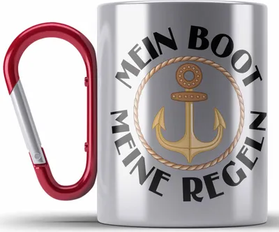 Produktbild von Trendation - Kapitän Edelstahl Tasse Karabiner Geschenk Käptn Lustiger Spruch Bootsfahrer Sportboot Herren Segler Segeln Motoboot Lustig (Rot)