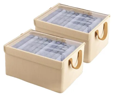 Produktbild von 2 Aufbewahrungsboxen mit Deckel – Faltbare Kleideraufbewahrungsboxen, Beige