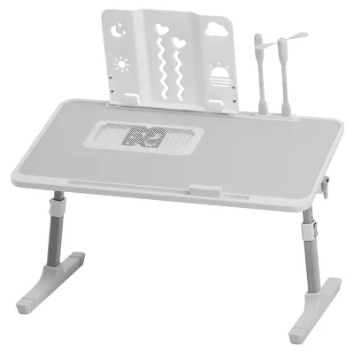 Produktbild von Laptop-Tisch fürs Bett, verstellbarer Laptop-Tisch mit Licht und Ventilator, klappbarer Laptop-Tisch fürs Bett mit USB-Anschluss, Betttisch mit Schublade