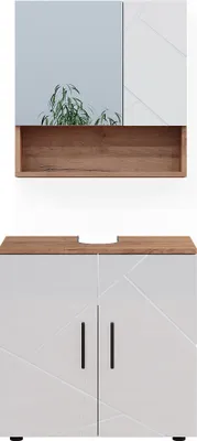 Produktbild von Vicco Badmöbel-Set Irma, 2 Teile, Unterschrank 60 cm, Eiche/Weiß Hochglanz