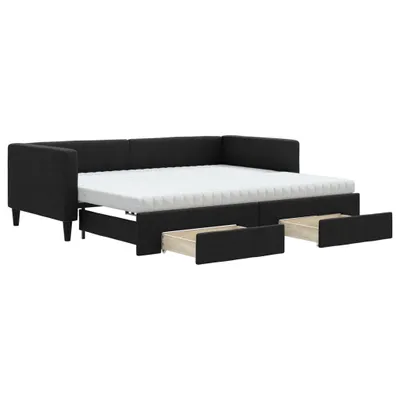 Obrázok produktu pre Rozkladacia denná posteľ so zásuvkami čierna 90x190 cm látka