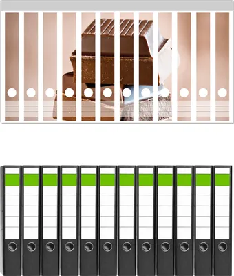 Produktbild von Wallario 12 Stück schmale Ordner inkl. Klebeetiketten mit Motive Schokoladenstückchen -  Set mit Rückenschildern / Ordnerrücken Stickern