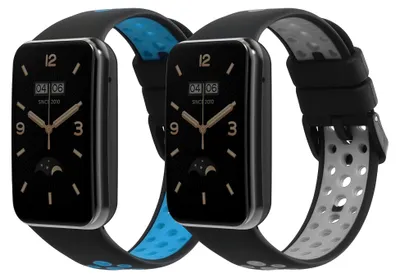 Produktbild von kwmobile 2x Uhrenarmband für Xiaomi Mi Band 7 Pro Armband - Fitnesstracker Band Set aus TPU Silikon - Ersatzarmband Smartwatch - Schwarz Grau Schwarz