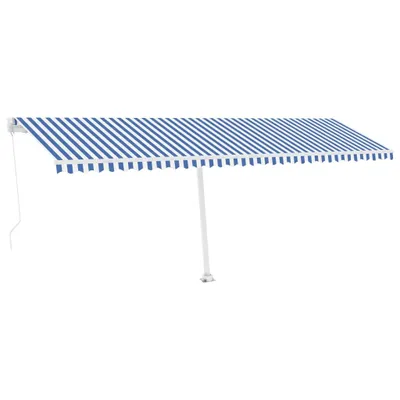 Imagen del producto de Toldo manual retráctil con luces LED, de 600x350 cm, en color azul y blanco