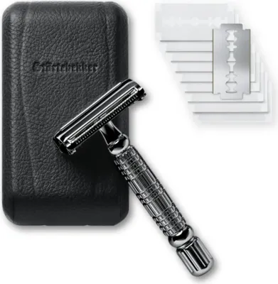 Produktbild von Störtebekker Gentleman Essential Set - Rasierhobel Schwarz – mit handgefertigtem Lederetui Schwarz - Rasierset / Bartpflege Set Herren, Geschenkidee