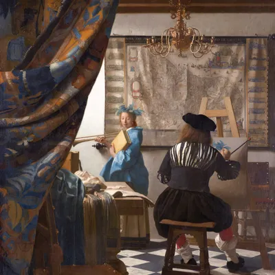 Produktbild von Johannes Vermeer Kunstdruck Bild - Die Malkunst, 1666 (70 x 70 cm)