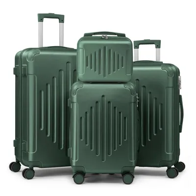 Immagine prodotto di FCH Valigie a guscio duro Valigie da viaggioSet di trolleySet di valigieSet di 4 pz. Valigie trolley in ABS con strisce verticali verde scuro