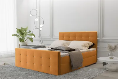 Produktbild von Boxspringbett Schlafzimmerbett MAURO 160x200cm Stoff Soro Senf inkl.Bettkasten