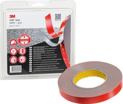 Imagen del producto de Cinta adhesiva de doble cara 3M 4991F, color gris, 19 mm de ancho x 5,5 metros de largo