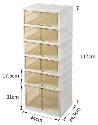 Immagine prodotto di Contenitore per scarpe impilabile - Scatola in plastica pieghevole con porta trasparente - Per 12 paia di scarpe - 6 ripiani - Bianco
