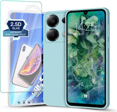 Produktbild von Hülle für Xiaomi Redmi Note 13 5G mit 9H Displayglas Displayschutz Plus Case Cover Bumper Silikon Softgrip Schutzhülle Farbe: Hellblau