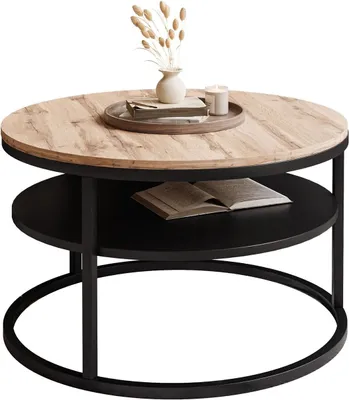 Produktbild von CIRI SLIM runder Couchtisch mit Ablage, Schwarz / Wotan Eiche