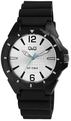 Produktbild von Q&Q Herrenuhr mit Silikonarmband, 10 Bar, schwarz/silberfarben