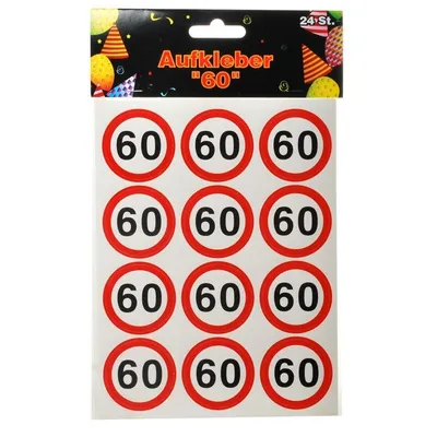 Produktbild von AUFKLEBER MIT DER ZAHL  60  z.B. für den 60. GEBURTSTAG MOTIV VERKEHRSSCHILD  D:3,8 cm
