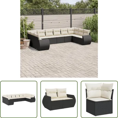Produktbild von The Living Store 10-tlg. Garten-Sofagarnitur mit Kissen Schwarz Poly Rattan