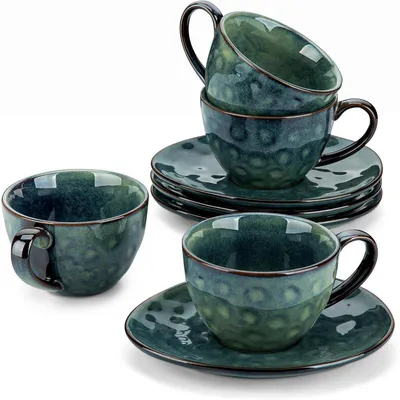 Produktbild von Kaffeeservice 8-teilig Steingut Grün für 4 Personen Vintage Aussehen
