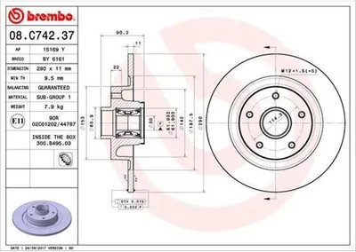 Produktbild von 2x BREMBO Bremsscheibe 08.C742.37 für RENAULT GRAND SCÉNIC III (JZ0/1_) 90mm