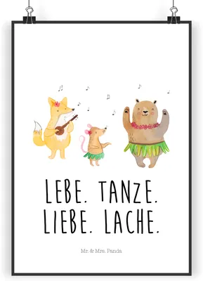 Produktbild von Mr. & Mrs. Panda Bild Waldtiere Aloha DIN A3 - Weiß - Geschenk, Lustige Sprüche, drucke, wanddeko, Bär, Igel, Plakat, Wald, Musik, Wandbild, Hase, Kunstdruck
