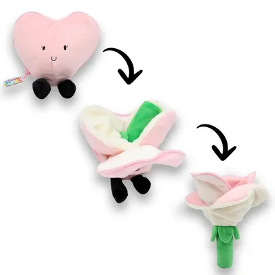 Image de Peluche 2-en-1 "Cœur-Fleur" rose – Peluche transformable