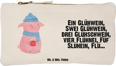 Produktbild von Mr. & Mrs. Panda Schlampermäppchen Schweinchen Glühwein Größe S Klein - Weiß - Geschenk, Stoffbeutel, Etui, Kulturbeutel, Mäppchen, Weihnachtsmarkt, Weihnachten, Spruch