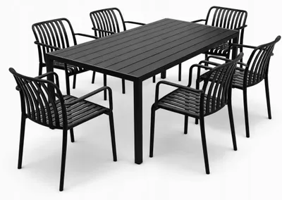 Zdjęcie produktu dla Zestaw mebli ogrodowych balkon stół Allen-ST 150x90C + 6x krzesło KP104-2 czarne