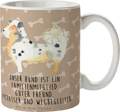 Produktbild von Mr. & Mrs. Panda Tasse Hund Australien Shepherd - Hundeglück - Geschenk, Spruch, Kaffeebecher, Pott, Familie, haferl, Sprüche, Teetasse, Becher, Hundeliebe