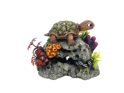 Produktbild von Aqua Ornaments "SCHILDKRÖTE AUF FELS" mit Pflanzen 13,5 x 8,5 x 10,7 cm