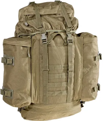 A tan-colored rucksack is shown against a white background.