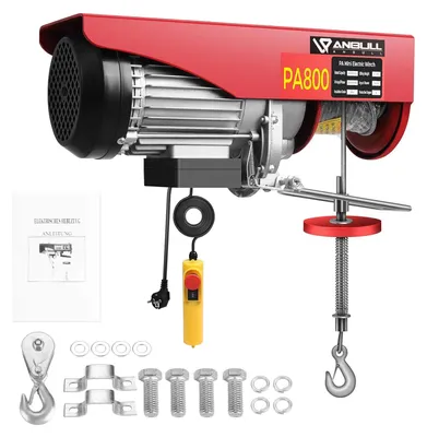 Imagen del producto de PA800: Cabrestante eléctrico, cabrestante eléctrico para vehículos, capacidad de 400 kg a 800 kg, motor eléctrico de 220V/1450W, control remoto por cable de 12 metros, cable de alta resistencia