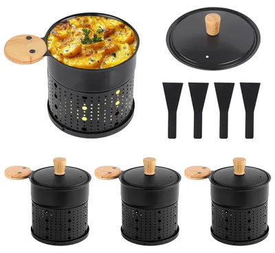 Raclette-Pfännchen-Set, 4er, schwarz, Antihaft, für Kerzen