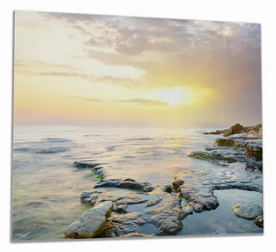 Produktbild von Wallario Herdabdeckplatte aus Glas, Größe 60 x 52 cm 1-teilig, Motiv Sonnenuntergang über dem Meer