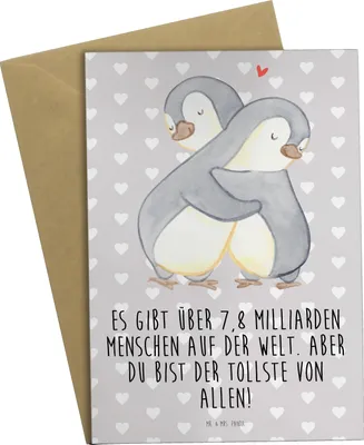 Produktbild von Mr. & Mrs. Panda Grußkarte Pinguine Kuscheln - Grau Pastell - Geschenk, für Frauen, Freundin, osterkarten, babykarte, weihnachtskarten, Hochzeitstag, Valentinstag