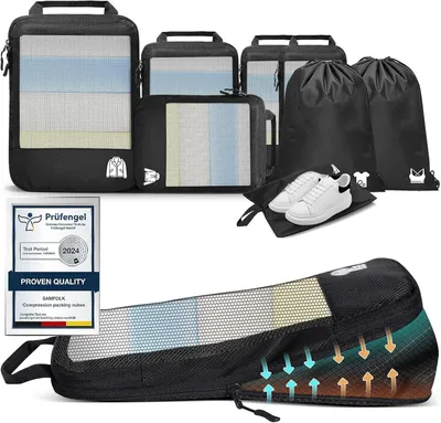 Productafbeelding van Packing cubes 8-delig, koffer organizer, compressie, zwart, voor reizen