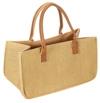Produktbild von Filztasche in Bastoptik mit Kunstleder Henkel 50x25x25cm - Stylische Aufbewahrung & Strandtasche Natur