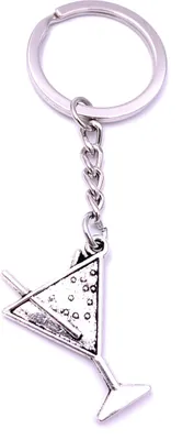 Produktbild von Onwomania Cocktailglas mit Strohhalm Schlüsselanhänger Keychain Silber Metall