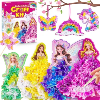 Produktbild von Bastelset Prinzessin & Blumen Fee für Mädchen ab 4 Jahren, DIY-Koffer mit Stoffquadraten und Zubehör