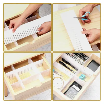 Produktbild von 10er Set Schubladentrenner 30 Stück Kunststoff Organizer für Schubladen, Kosmetik, Unterwäsche, verstellbare Socken-Trenner 40,5 x 5 cm