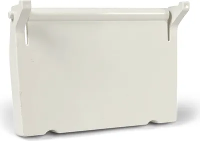 A white skimmer flap for a pool skimmer is shown against a white background.