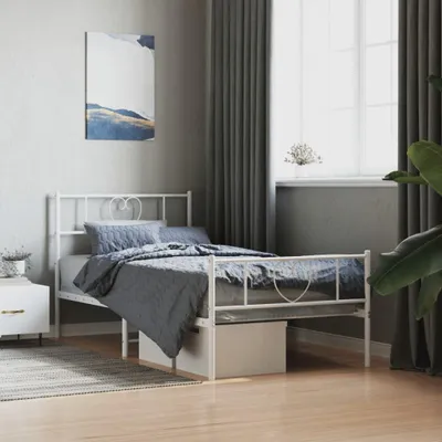 Produktbild von Metallisches Bettgestell, weiß, mit Kopfteil und Lattenrost, 75 x 190 cm