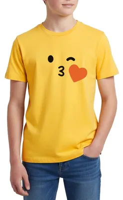 Produktbild von Spreadshirt Emoticon Kuss Kostüm Karneval Gruppenkostüm Teenager Premium T-Shirt, 146/152 (10 Jahre), Sonnengelb